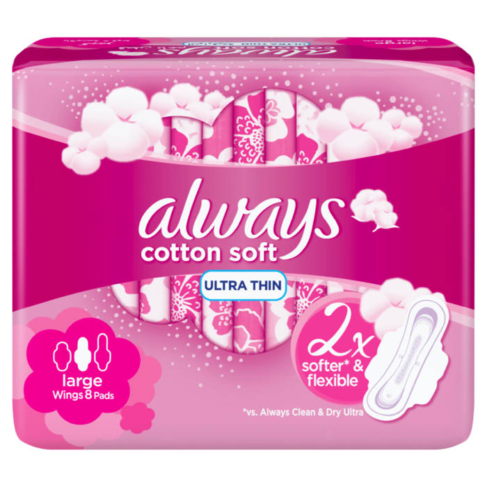 Buy Always Cotton Soft Ultra Thin Large Sanitary Pads 8 Pcs Life Pharmacy